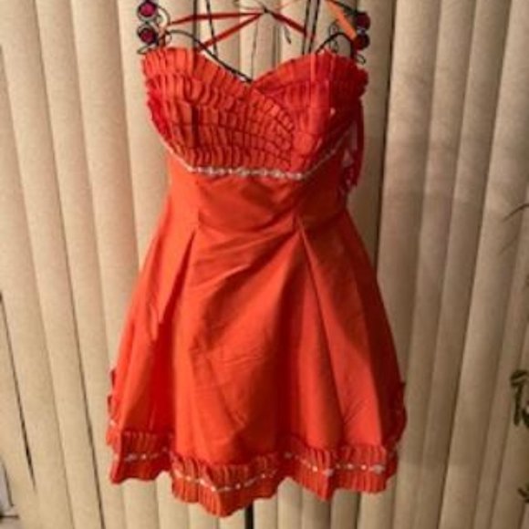 Mandarin Orange Stylish Strapless Party Dress 7/8 - Picture 1 of 6